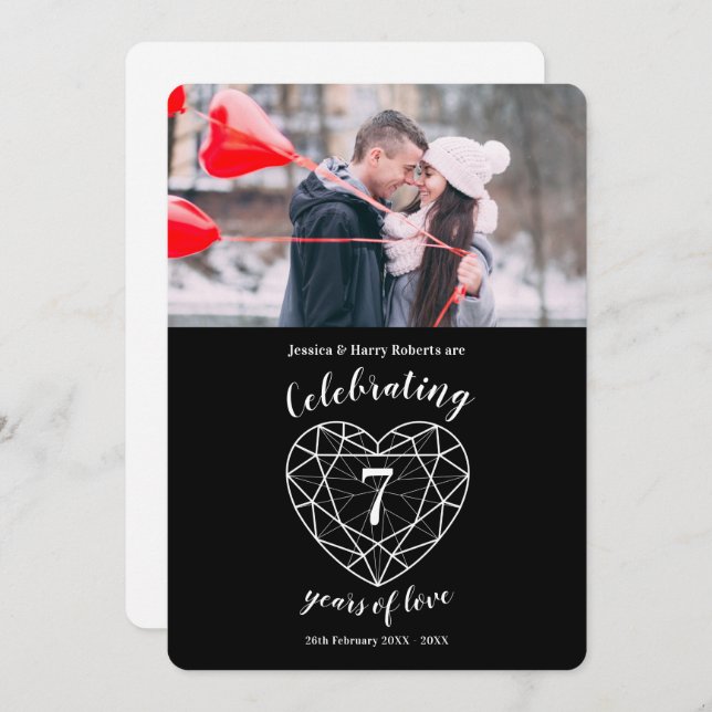 Onyx Anniversary 7 years photo party invitations (Front/Back)