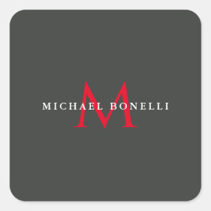 Onyx Black Red Monogram Modern Minimalist Square Sticker