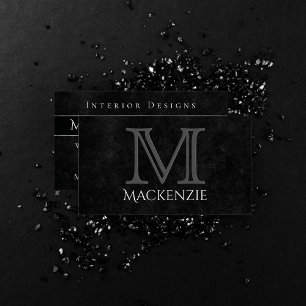 Onyx Black Velvet   Chalkboard Grunge Monogram Business Card