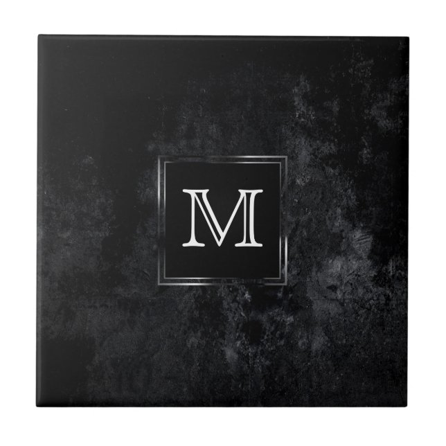 Onyx Black Velvet | Chalkboard Grunge Monogram Tile (Front)