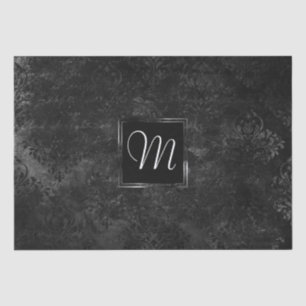 Onyx Black Velvet   Chalkboard Grunge Monogram Tissue Paper