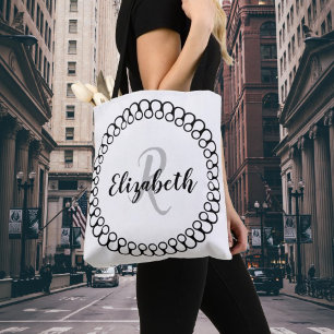 Onyx Decorative Circle Personalise Monogram Tote Bag