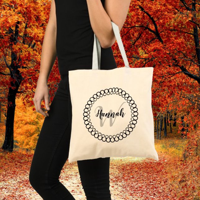 Onyx Decorative Circle Personalize Monogram Tote Bag (Onyx Decorative Circle Personalize Monogram Tote Bag)