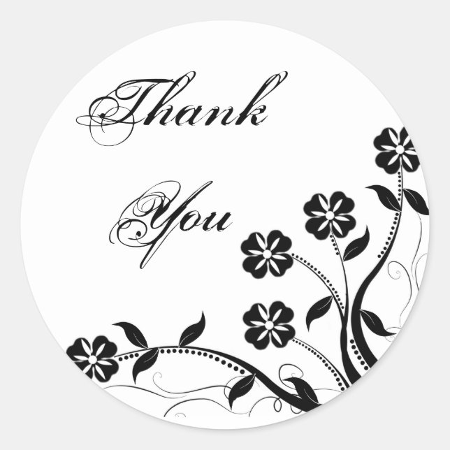 Onyx Floral Swirl Thank You Sticker (Front)