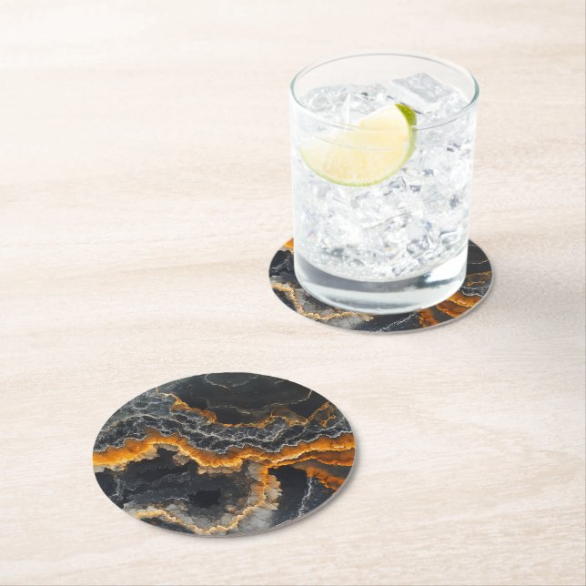 Onyx Gemstone Nature Pattern Round Paper Coaster (Insitu)