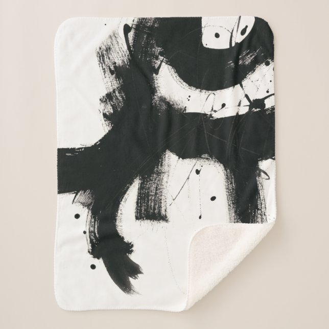 Onyx Gesture - Black Paint Strokes Sherpa Blanket (Front)