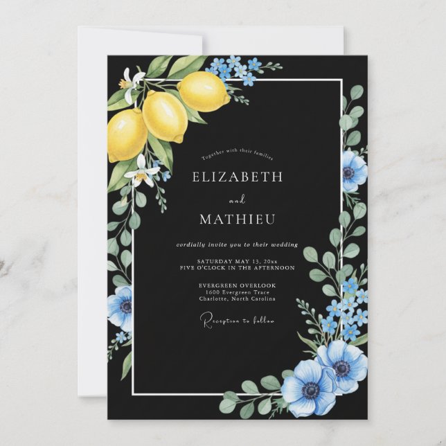 Onyx Lemon Citrus Eucalyptus Wedding Invitation (Front)