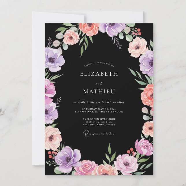 Onyx Lilac Ranunculus Eucalyptus Wedding Invitation (Front)