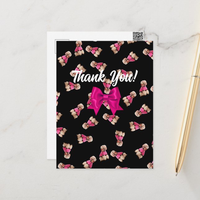 Oodles Of Poodles (Pink on Black) Thank You Postcard (Front/Back In Situ)