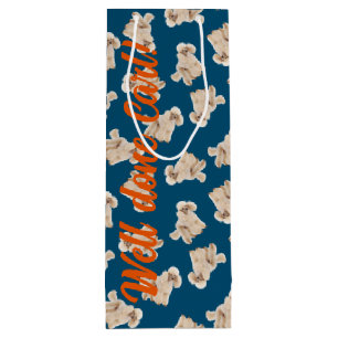 Oodles Of Poodles (White on Blue) Personalized Wine Gift Bag