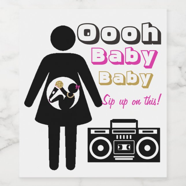 Ooh Baby Baby|Mum & Baby Girl| Pink Hip Hop Wine Label (Single Label)