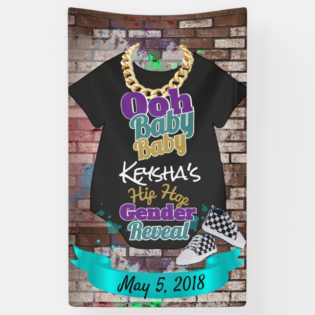 Ooh Baby Baby| Purple| Teal| Urban Gender Reveal Banner (Vertical)