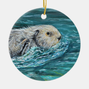 Ooh Goody Lunchtime Sea Otter Painting Ceramic Tree Decoration