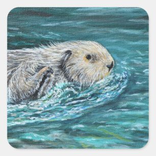 Ooh Goody Lunchtime Sea Otter Painting Square Sticker