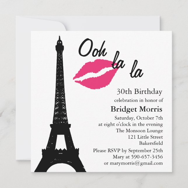 Ooh la la! Birthday Invitation (white) (Front)