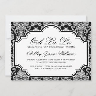 Ooh La La Black And White Damask Bridal Shower Inv Invitation