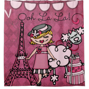 Ooh La La Blonde Haired Diva Eiffel Tower Poodle Shower Curtain