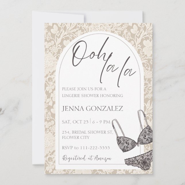 Ooh La la Bra Lingerie Lace Shower Bridal Shower Invitation (Front)