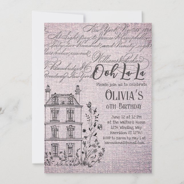 Ooh La La French Floral Paris Party  Invitation (Front)