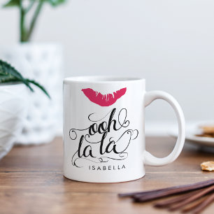 Ooh La La Hot Pink Lip Print Typography Coffee Mug