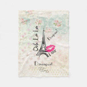 Ooh La La Paris Eiffel Tower on Vintage Pattern Fleece Blanket