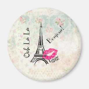 Ooh La La Paris Eiffel Tower on Vintage Pattern Magnet