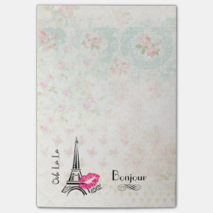 Ooh La La Paris Eiffel Tower on Vintage Pattern Post-it Notes