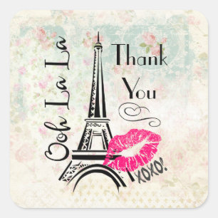 Ooh La La Paris Eiffel Tower Thank You Square Sticker