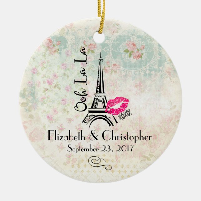Ooh La La Paris Eiffel Tower Wedding Ceramic Tree Decoration (Front)