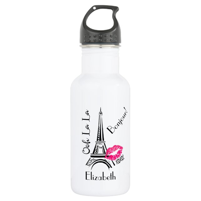 Ooh La La Paris Eiffel Tower with Pink Lips 532 Ml Water Bottle (Front)