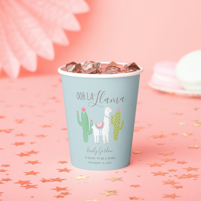 Ooh la llama Baby shower cute baby boy blue brown Paper Cups (Insitu)