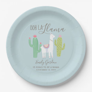 Ooh la llama Baby shower cute baby boy blue brown Paper Plate
