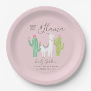 Ooh la llama Baby shower cute baby girl pink brown Paper Plate