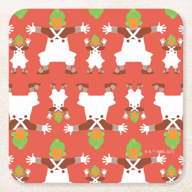Oompa Loompa Dancing Pattern Square Paper Coaster (Front)