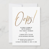 Oops! Funny Gold Delayed Wedding Announcement