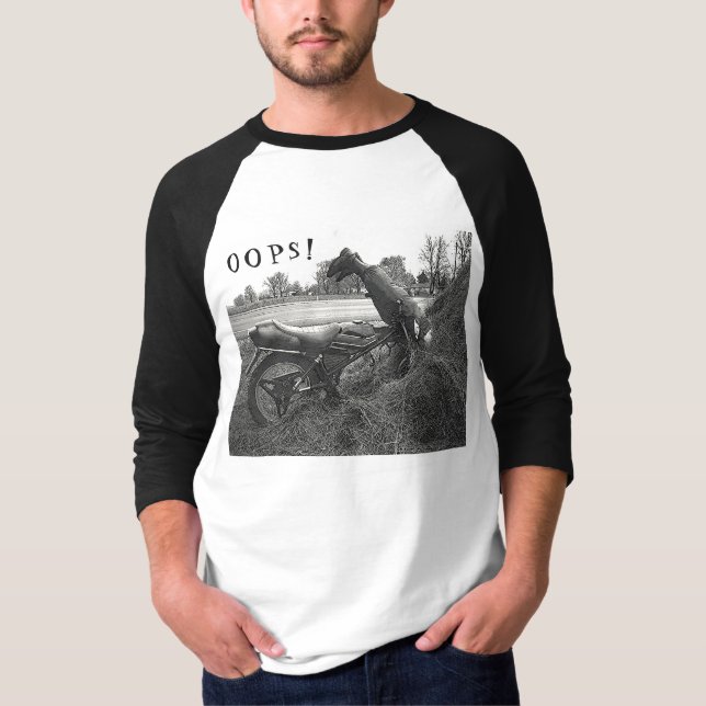 "OOPS!" HUMOROUS/FAKE MOTORBIKE ACCIDENT T-Shirt (Front)