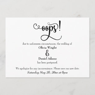 "Oops!" Humourous Postponed Wedding Announcement
