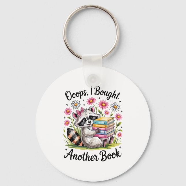 Oops I Bought Another Book Funny Cute Raccoon Read Key Ring (Front)