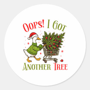 Oops I Got Another Tree Funny Christmas Goose Retr Classic Round Sticker