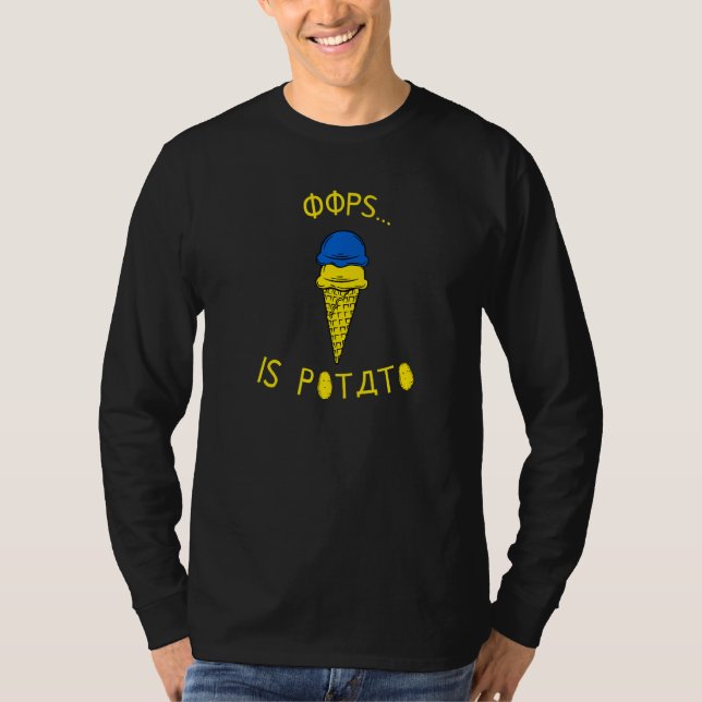 Oops Is Potato Joke Blue And Yellow Ice Cream Cone T-Shirt (Front)