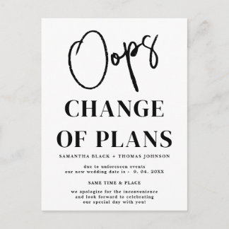 Oops Postponed Wedding Date Announcement Postcard