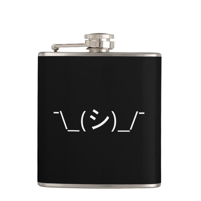 Oops Shrug Emoticon ¯\_(シ)_/¯ Japanese Kaomoji Hip Flask (Front)