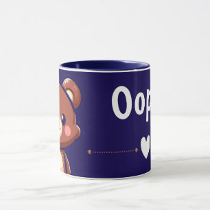 Oops Teddy Bear Coffee Mug with Heart   Cute Blue 