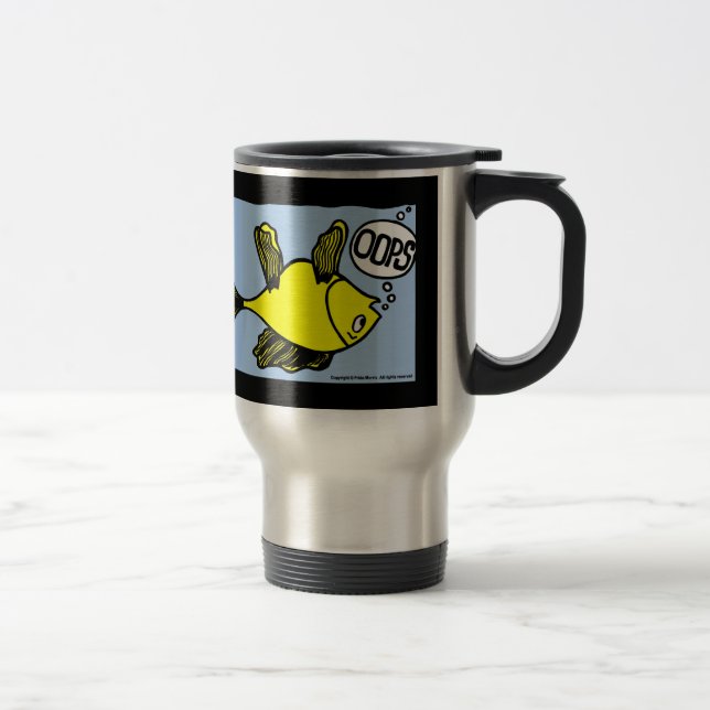 OOPS upside down fish funny cartoon Travel Mug (Right)