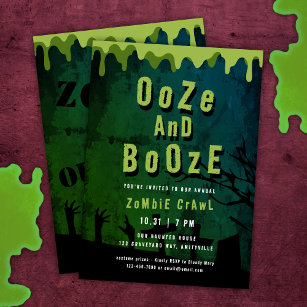 Ooze And Booze Scary Halloween Zombie Crawl Invitation