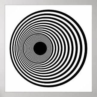 Op Art Horizontal Circles Black and White 01 Poster