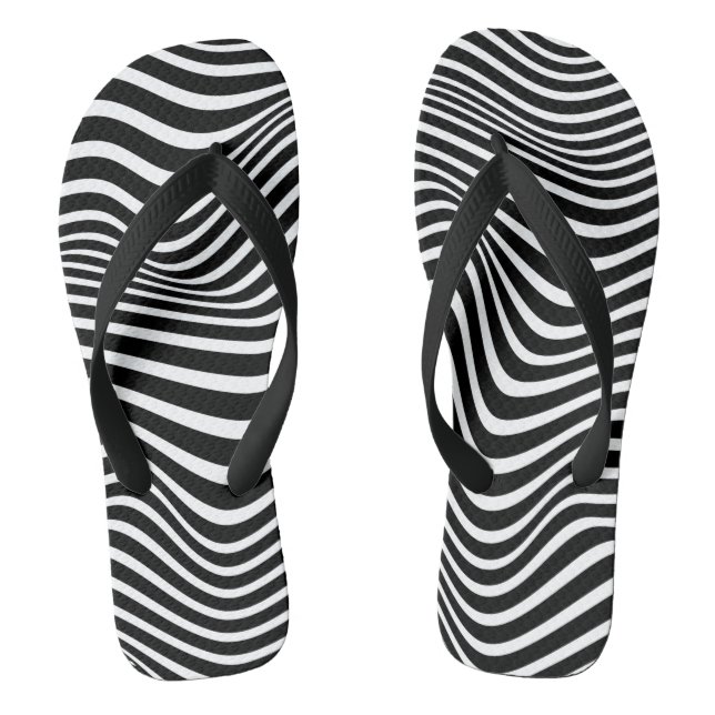 Op art pattern with black and white wavy lines  jandals (Footbed)