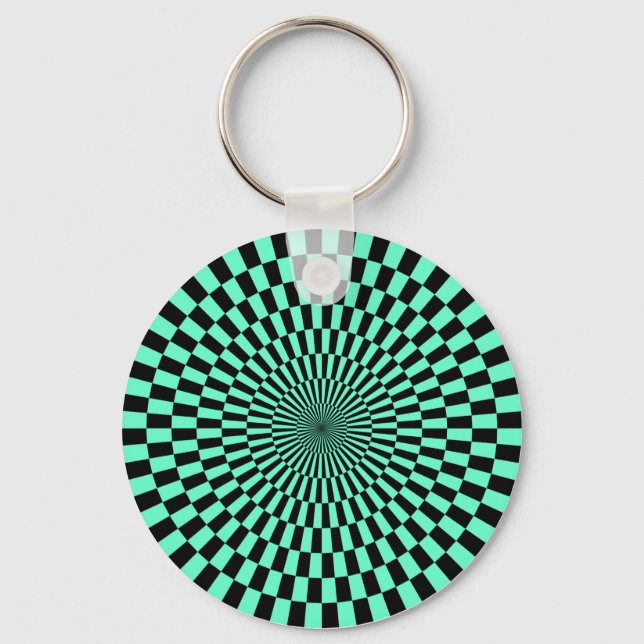 Op Art - Turquoise and Black Key Ring (Front)