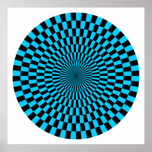 Op Art Wheel - Sky Blue and Black Poster