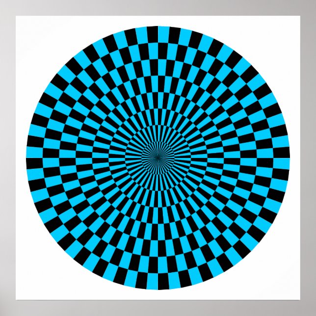Op Art Wheel - Sky Blue and Black Poster (Front)